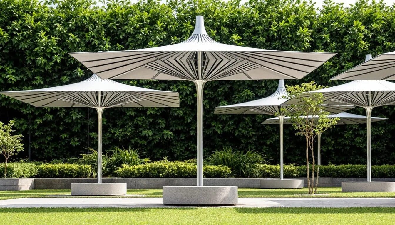 Umbrella style structures providing compact and practical shade solutions_